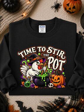 Chicken Witch Sweatshirt Adult Unisex Graphic Crewneck Halloween Funny Sarcastic